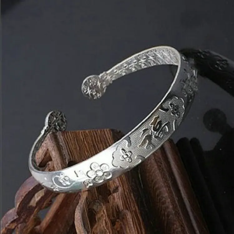 Открытый посеребренный браслет с надписью A Blessing изысканный геометрический