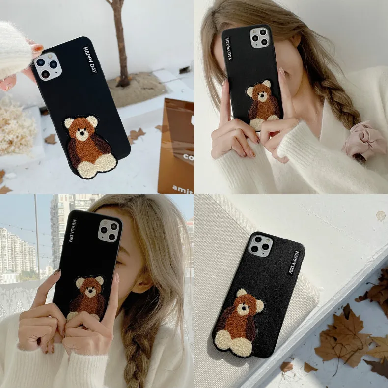iphone 6 cardholder cases Plush Embroidery Cartoon Dog Phone Case For iphone XS Max XR X 8 7 Plus Case Cute Soft Back Cover For iPhone 12 11 Pro Max Case best iphone 8 case