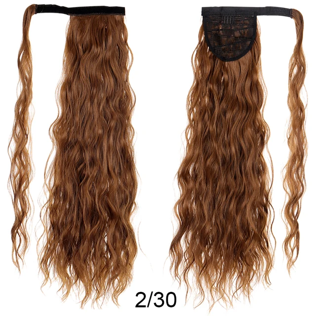 DIANQI Synthetic Corn Wavy Long Curly Ponytail Hairpiece Wrap on Clip Hair Extensions Black Pony Hair 2I30