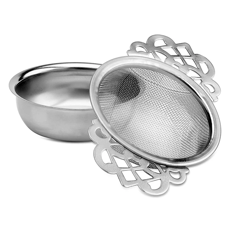Tea Strainer with Drip Bowl (4 Pieces), Elegant Stainless Steel Loose Leaf Tea LeakTea