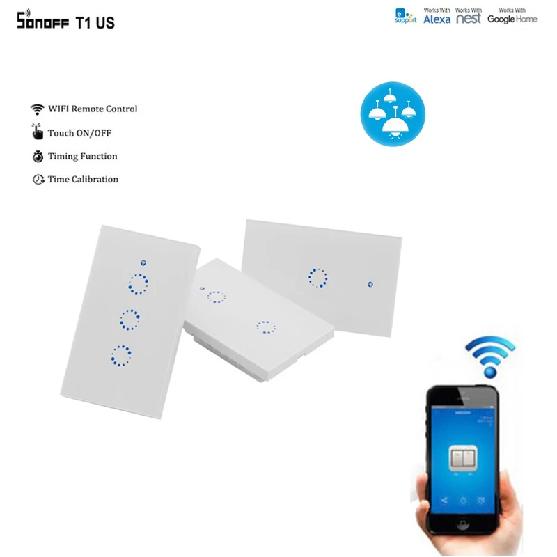 Sonoff T1 США умный Wifi настенный светильник переключатель 1 2 3 Банды сенсорный/WiFi/315