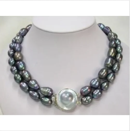 Mabe застежка AAA 9-10 мм рисовое Жемчужное ожерелье 18"