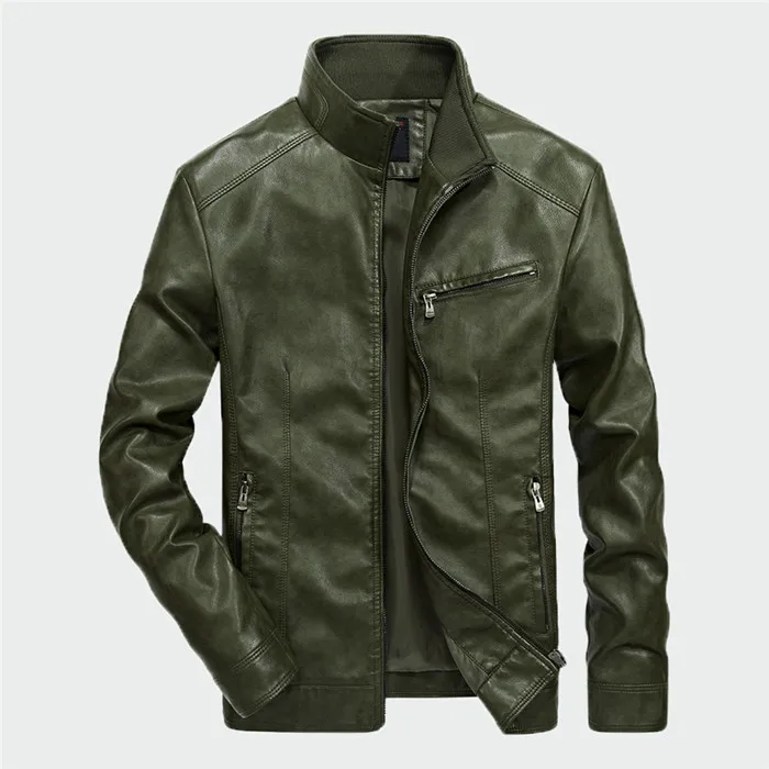 Green Новые мужские кожаные куртки воротник-стойка ПУ пальто мужские мотоциклетные кожаные куртки мужские обтягивающие удобные Брендовые куртки 5XL ML333 - Цвет: Green