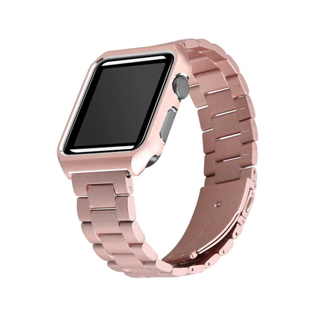 Чехол+ ремешок для Apple watch band 4 44 мм 40 мм iWatch 3 band 42 мм/38 мм металлический браслет из нержавеющей стали ремешок для часов+ чехол для часов