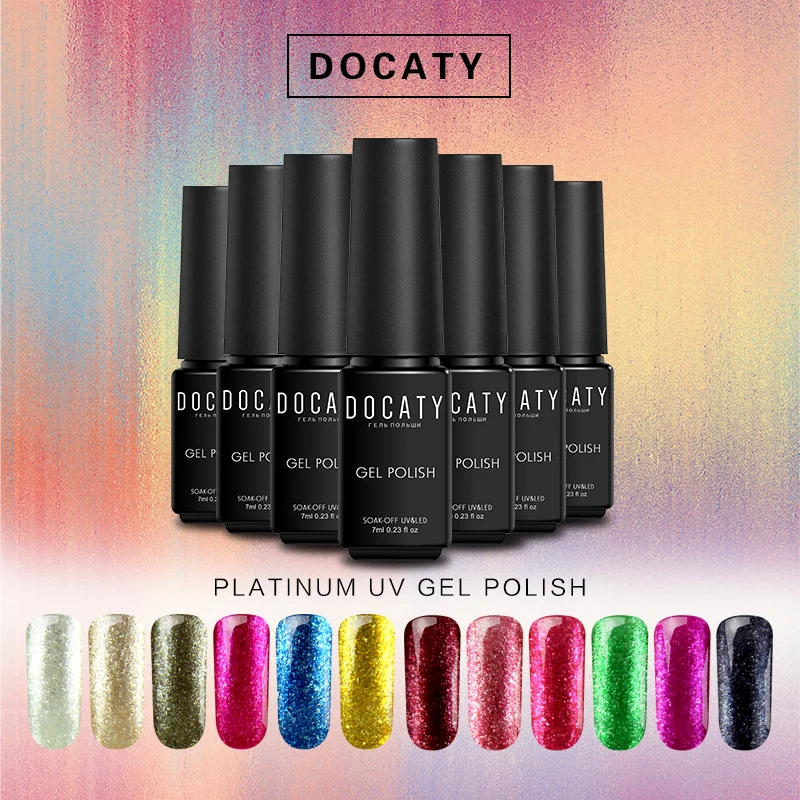 Docaty Гель-лак Блестящий Платиновый УФ светодиодный отмачиваемый лак для ногтей