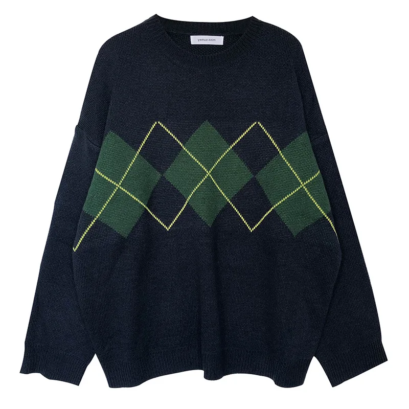 

Korean Style Lazy Style Rhombus Loose Net Red Pullover Knitting Shirt Sweater Coat Women's Autumn and Winter Clothes
