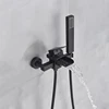 Matte Black Bathroom Bathtub Faucet Waterfall Faucet With Hand Shower Hot and Cold Water Mixer Taps Wall-mounted Bathtub Faucet 2