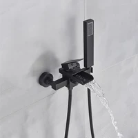 Matte Black Bathroom Bathtub Faucet Waterfall Faucet With Hand Shower Hot and Cold Water Mixer Taps Wall-mounted Bathtub Faucet 2