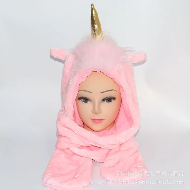 

Cartoon Unicorn Horse Plush Doll Hat Creative Rainbow Mythical Creatures Warm Scarf Hand Case Three Case Hat Ceremony