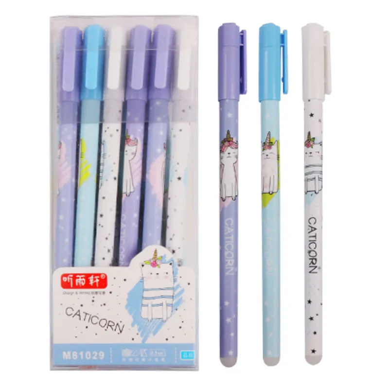 

12Pcs/Set Unicorn Erasable Gel Pen 0.5mm Blue Black Ink Erasable Refill Rod Washable Handle for School office Writing Stationery