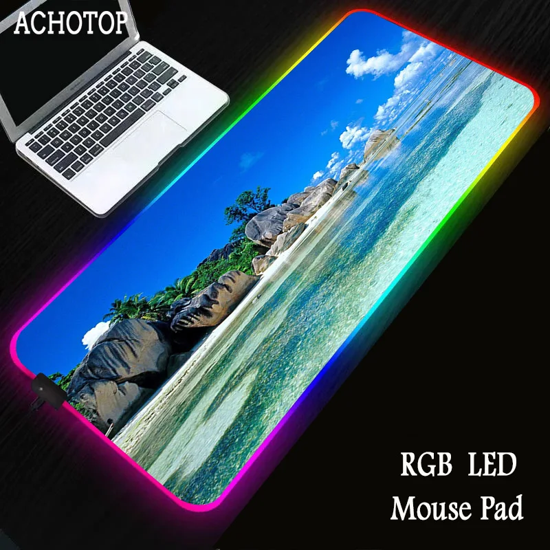 

Beach Scenery Animation Mouse Pad LED Game RGB Gamer Large Mouse Pad Lighting USB Keyboard Colorful MousepadXXL