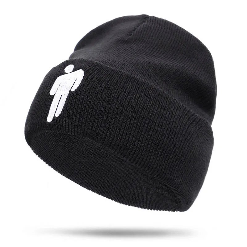 Вышивка Billie Eilish Beanie Hat для женщин и мужчин вязаное, тёплое, зимнее, однотонные хип-хоп повседневные с манжетами широкий берет-Боб Прямая