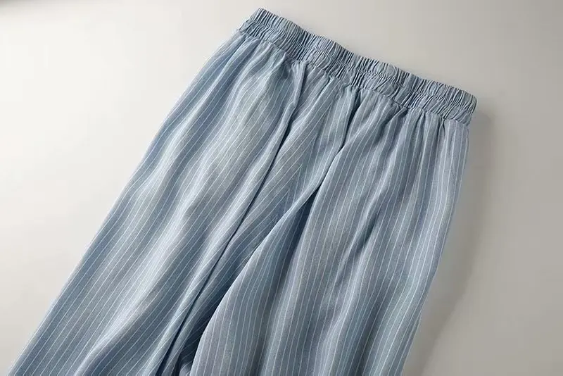 Tencel Denim(брюки длиной до щиколотки) женские летние тонкие эластичные штаны с завязками в полоску, обтягивающие штаны в Корейском стиле Cas