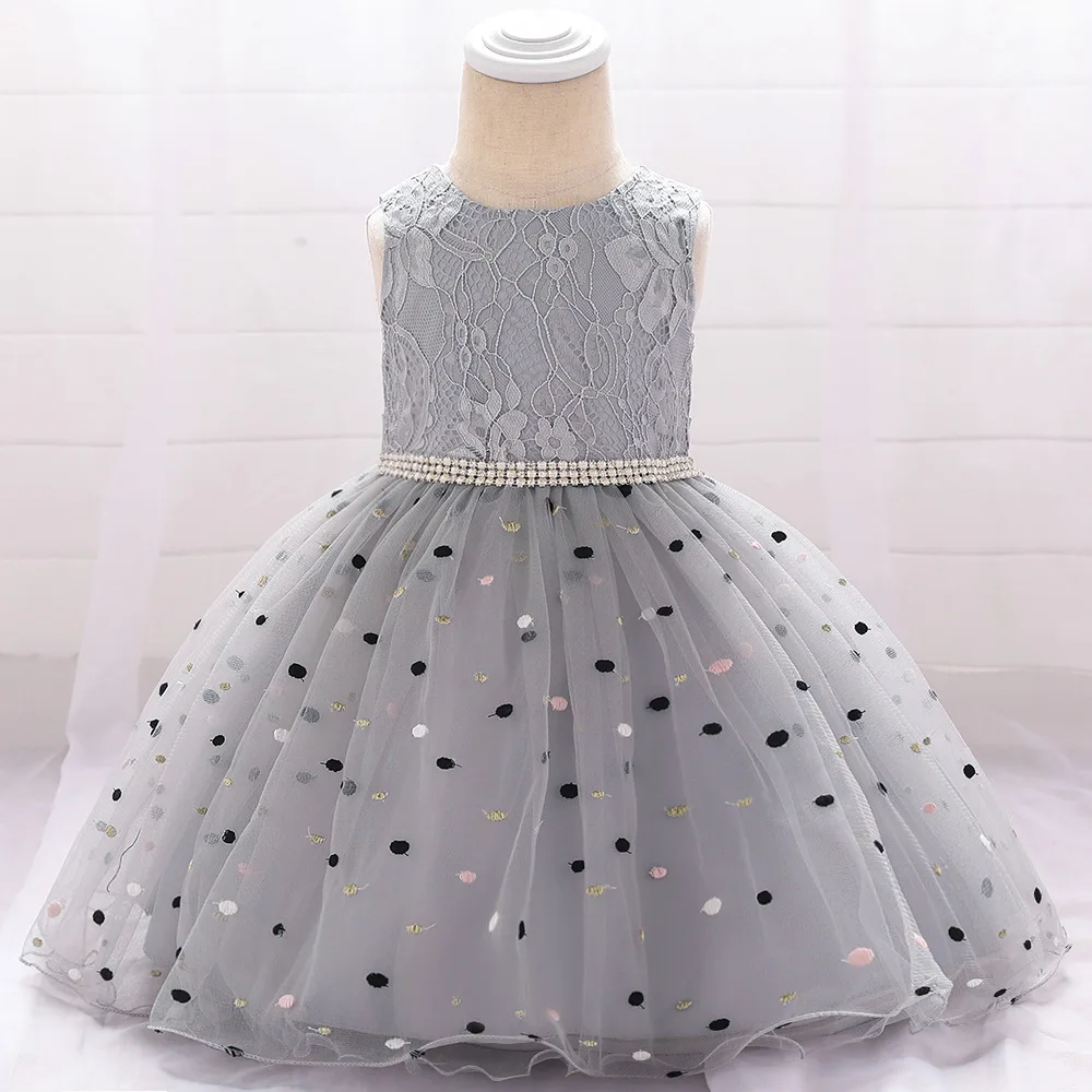 Новое Стильное детское платье для первого месяца, подарок на день рождения милое Пышное торжественное платье принцессы в горошек для малышей