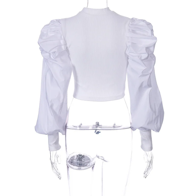 Lessverge с пышными рукавами винтажная трикотажная блузка Топ для женщин осень зима элегантные черные рубашки женские белые боди комбинезоны blusas