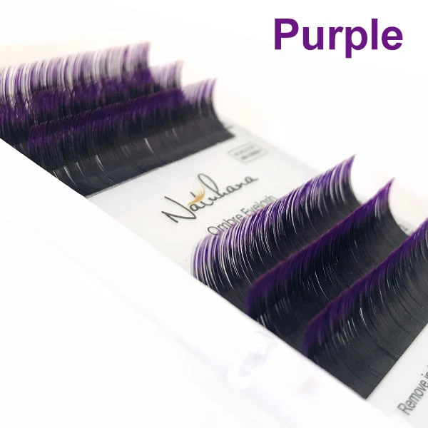 Лиловый NATUHANA 6Rows Ombre Blue Purple Color Eyelash Extension Individual Faux Mink Eyelashes False Natural Lashes Professional Salon - Цвет: Лиловый