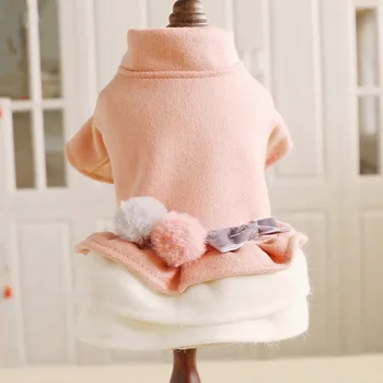 

Winter Dog Clothes Ball Bow knot Pink Dog Dress Pets Outfits Warm Clothes for Small Dogs Cat Costumes Coat Jacket Puppy Sweater