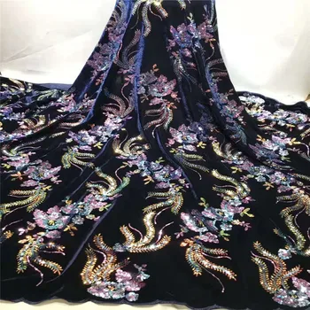 

African Velvet Lace Fabric With Sequins Nigerian French Velvet Lace Fabric High Quality Sequined Velvet For Wedding Dress