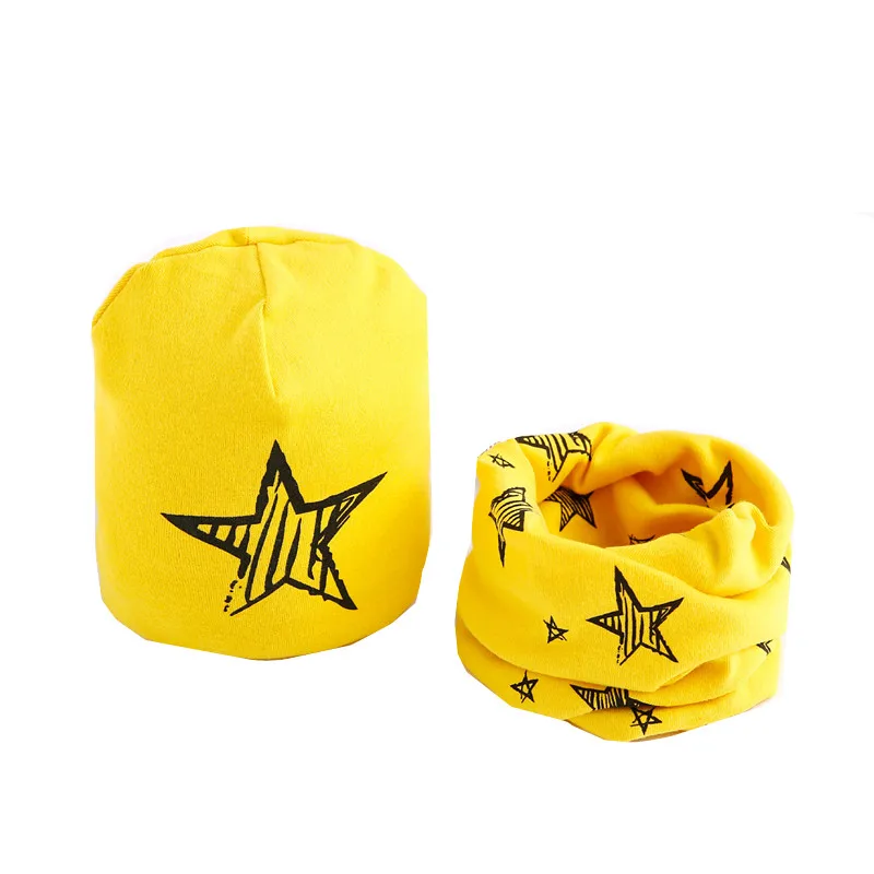 Новая плюшевая детская шляпа, шарф, комплект для маленьких девочек головных уборов зимний теплый детский жилет, с круглой горловиной, детские вязаные шапки, комплекты, хлопковые комплекты для малышей, шапки и шарфа - Цвет: yellow star