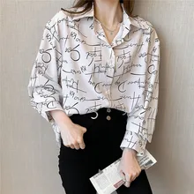 

New Spring And Summer Fashion Woman Blouses 2022 Long Sleeve Letter Print White Black Chiffon Shirt Female Tops