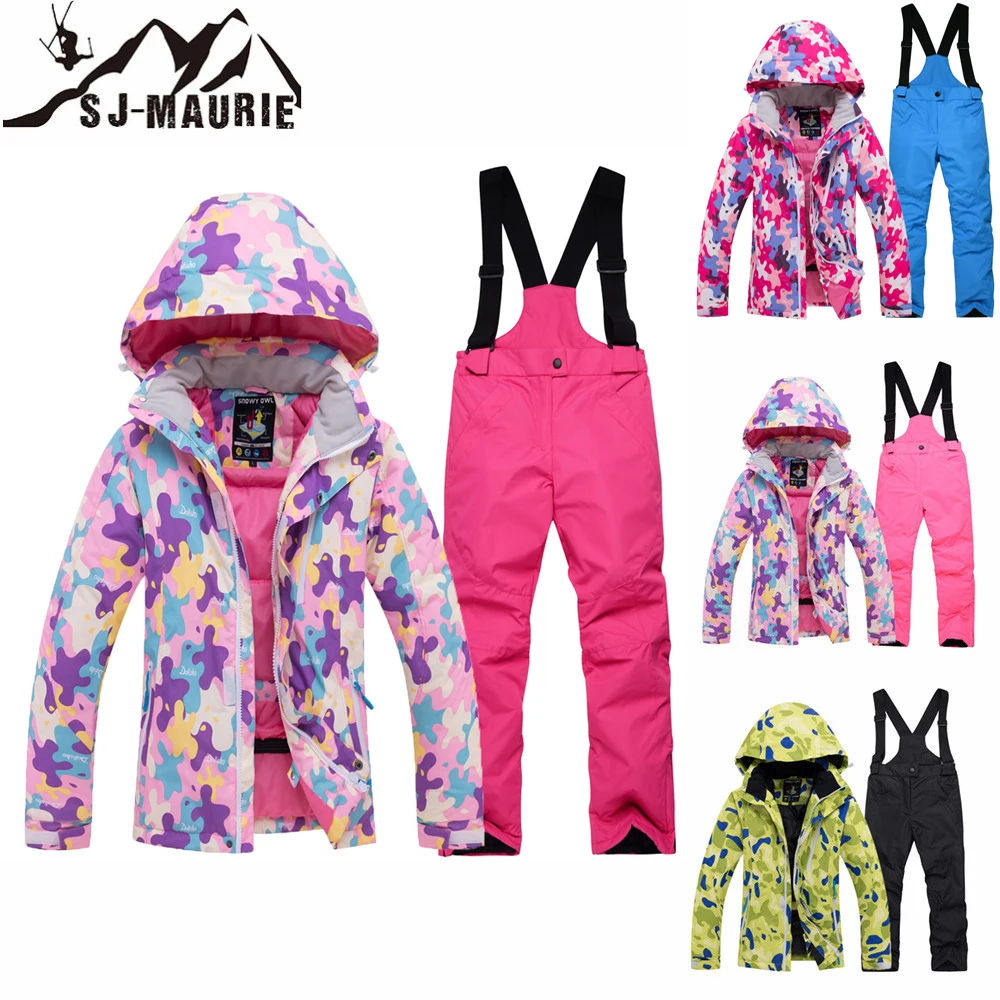 

SJ-Maurie 13 Colors Children's Ski Suit Winter Children Windproof Waterproof Warm Colorful Girls Boys Snow Ski Jacket and Pants