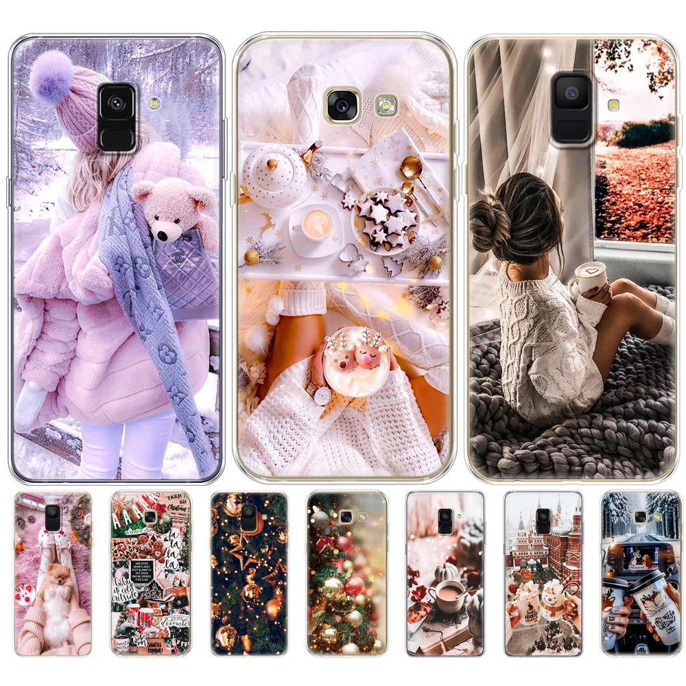 Custodia Per Telefono In Silicone Per Samsung Galaxy A6 A8 2018 S8 S9 Plus A600 A605 A530 A730 Paraurti Winter Girl Christmas Vibes Coffee