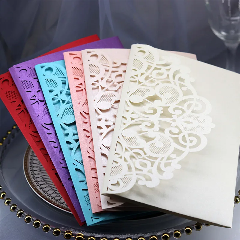  10 color European style Wedding Invitation Card Laser Pocket Greeting Card 18*12.5CM Lace Wedding B - 4000262131066
