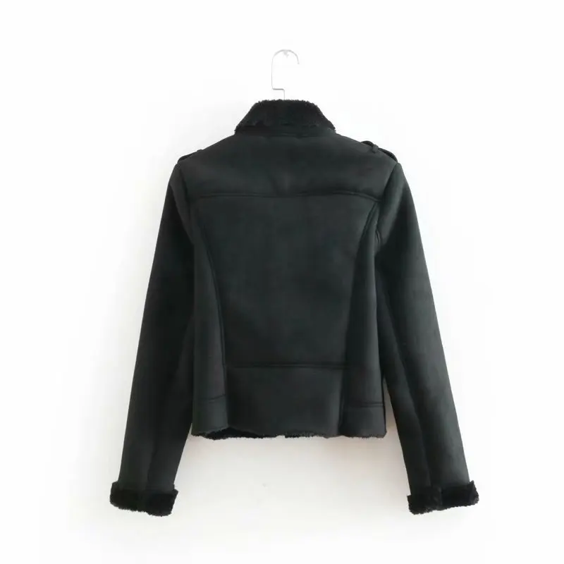 

Autumn New Style Europe And America WOMEN'S Dress-Style Solid Color Furry Stitching Machine Cars Jacket