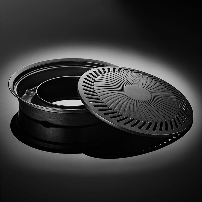 Round Barbecue Plate Korean BBQ Grill Iron Plate No Burnt Fat Household Outdoor Picnic Smokeless Barbecue Grill Pan BBQ Tools