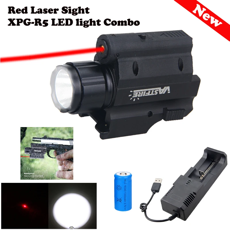 Hunting Combo Pistol LED Flashlight Red Laser Sight Fits 20mm Rail Pistol-Rifle 
