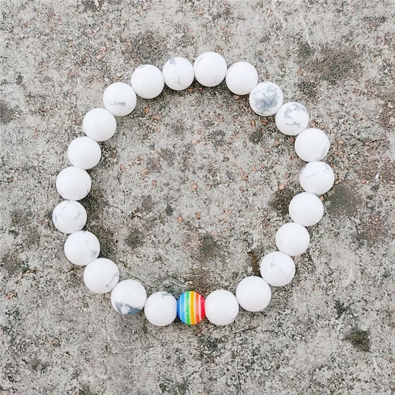 Радуга, гей мира пара браслет из бисера 8 мм Натуральный камень мужской женский Радужный Флаг ЛГБТ ручной работы браслет, украшение, подарок Сувениры
