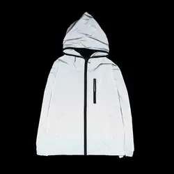 Унисекс Светоотражающая Куртка harajuku ветровка куртка с капюшоном хип-хоп Уличная Ночная блестящая молния пальто