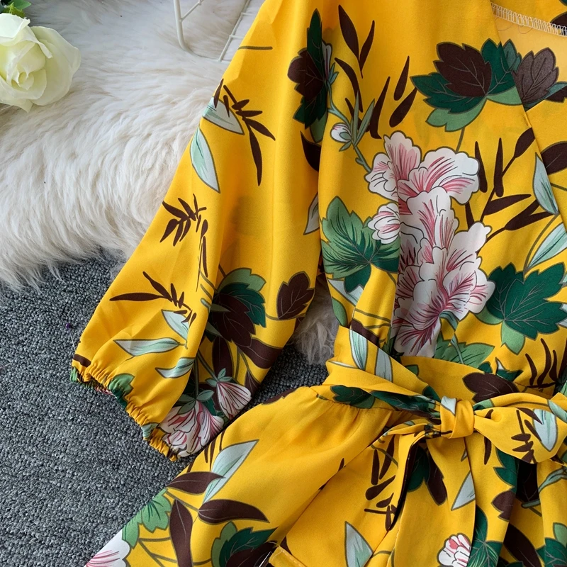 Boho V образным вырезом Летнее цветочное платье миди длинное шифоновое платье Вечерние Бандажное женское повседневное вечернее элегантное пляжное праздничное ТРАПЕЦИЕВИДНОЕ ПЛАТЬЕ