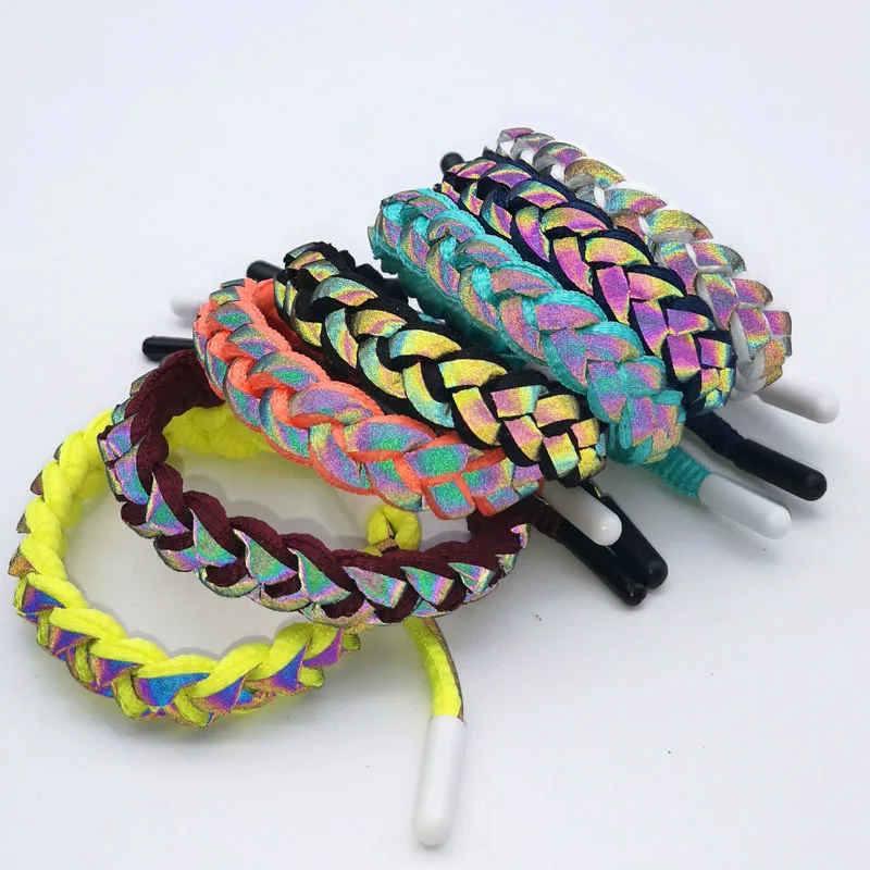 Pulsera reflectante para hombre y mujer, cordón de mano de punto, fluorescente, degradado, reflectante, holográfico, 1 ud.