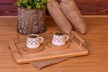 

Dynasty Set of 2 / 6 Coffee Cups Gold Patterned | Porcelain-Bamboo | Home-Kitchen | Made in Turkey | Free Shipping