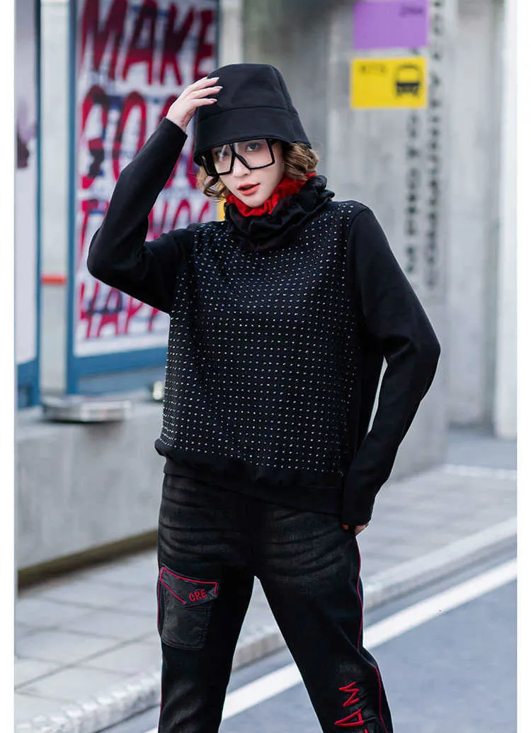 Max LuLu, корейская мода, женские водолазки, топы, женские панк заклепки, длинный рукав, футболки, повседневная зимняя свободная одежда размера плюс