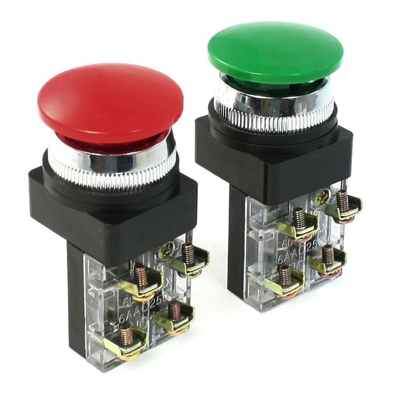

Red Green AC 250V 6A DPST Momentary Mushroom Head Push Button Switch