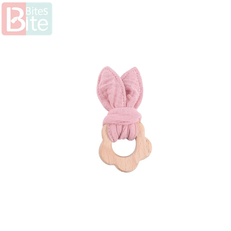 1 Набор, детское деревянное зубное кольцо для ребенка, браслеты из бука, грызунов, подвеска в виде животного, хлопковые нагрудники, игрушки, деревянные пустые детские товары, погремушка - Цвет: Pink Bunny