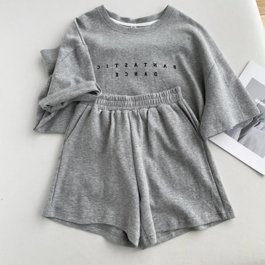 Shorts Sets Summer Cotton Sets Women Casual Two Pieces Short Sleeve T Shirts and High Waist Short Pants Solid Outfits Tracksuit 5