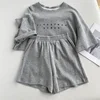 Shorts Sets Summer Cotton Sets Women Casual Two Pieces Short Sleeve T Shirts and High Waist Short Pants Solid Outfits Tracksuit 5