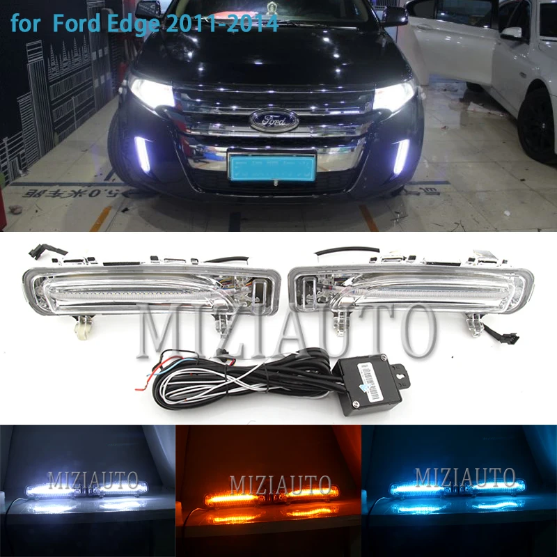

2PCS LED Daytime Running Lights For Ford Edge 2011 2012 2013 2014 Yellow Turn Signal Function 12V Car DRL Fog Lamp Decoration