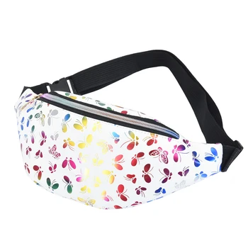 

2020 Fanny Pack Discolored Butterfly Printed Waist Bag Ladies Trendy Lightweight Durable Handbag Double Zipper Shoulder Bag