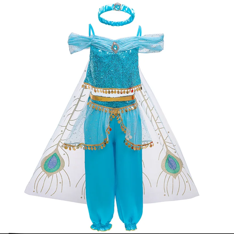blue Зимний нарядный костюм Аладдина, одежда для маленьких девочек Рождественский костюм с принтом для девочек, одежда Детский комплект для детей от 3 до 10 лет - Цвет: blue