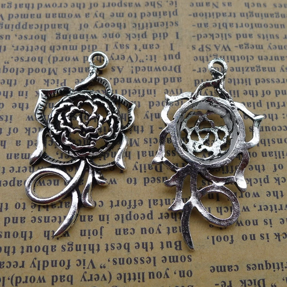 60pcs Rose Flower Charms 22mm x 41mm DIY Jewelry Making Pendant antique silver color | Украшения и аксессуары
