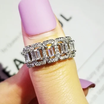 

2020 new trendy princess solid 925 sterling silver eternity band ring for women lady anniversary gift jewelry bulk sell R5656