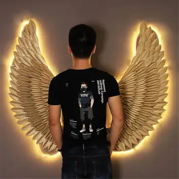 

Large Ancient Iron Wall decoration angel wings with 6M LED Light Strip Retro wings Wall Decor Iron Home Decor Accessorie