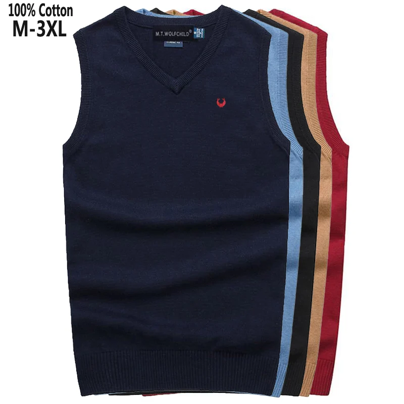 Alta calidad 100% algodón de primavera y otoño de los hombres chaleco Jersey jerséis sin mangas Casual Chaleco de punto de moda delgado hombre Tops M-3XL