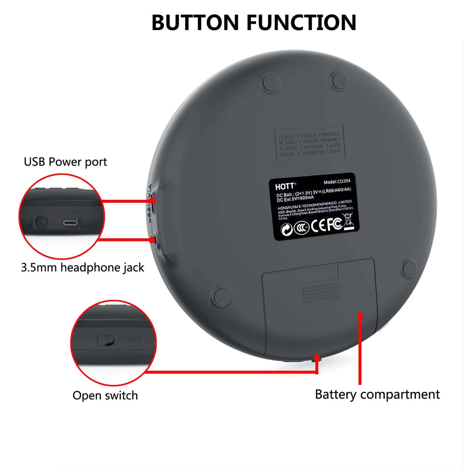 Round Style CD Player Portable Headset HiFi Music