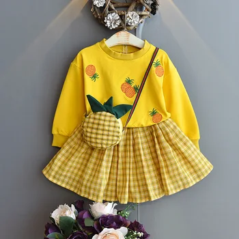 

2020 Autumn Foreign Style Net Red Girl Embroidered Sweater + Plaid Skirt Two - Piece Sets Children 's Clothing