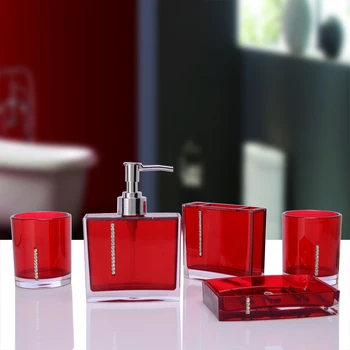 

Multicolor Acrylic 5pcs Bathroom Set with Tray Wash Set Wedding Gift Bathroom Kit Accessories Home Decor